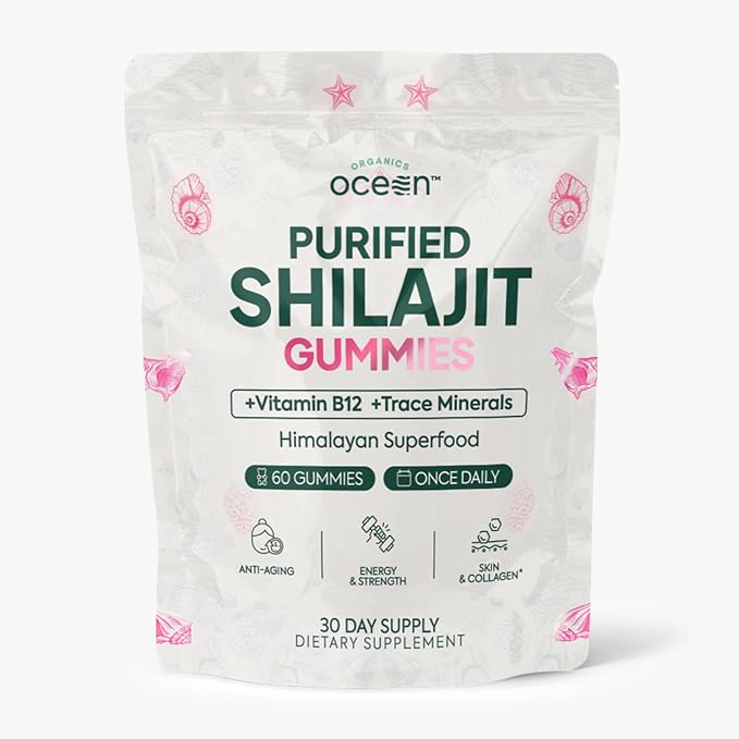 Organics Ocean Shilajit for Men and Women - Shilajit Supplement with Vitamin B12 Chromium and Selenium for Age-Defying Energy Hormone Support - Pumpkin Cocoa Flavor - 60 Gummies