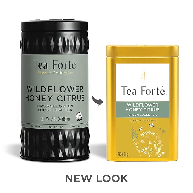 Tea Forte Wildflower Honey Citrus Premium Loose Leaf Caffeinated Green Tea Blend Canister Makes 35-50 Cups