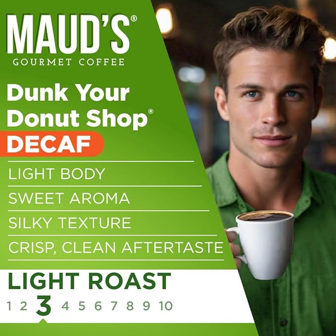 Maud's Decaf Donut Shop Coffee Pods 100 ct Decaffeinated Light Roast Coffee in Single Serve Pods – 100% Arabica Beans Compatible with Keurig K Cups Maker