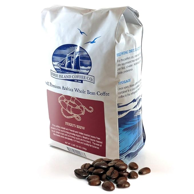 Erie Island Coffee Whole Bean Perry’s Brew Dark Roast 2 LB. Bag French and Italian Roasted Beans from Several of the World's Top Growing Regions.