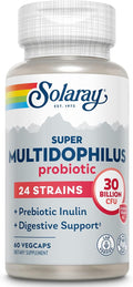 Solaray Multidophilus 24 Strain Probiotic 30 Billion CFU Probiotics for Digestive Health for Women and Men Daily Gut Health Support Complex with Prebiotic Inulin No Dairy - 100 VegCaps