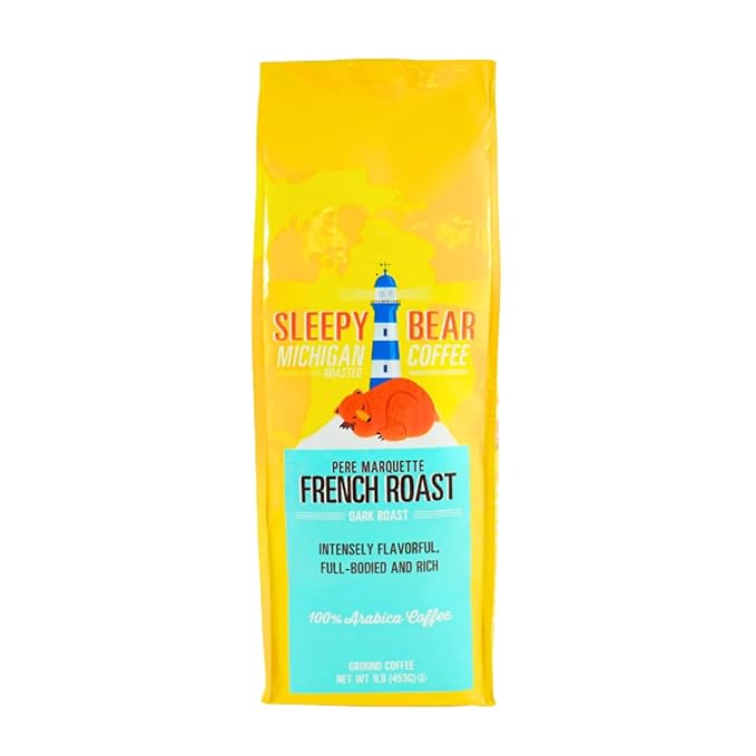 Sleepy Bear Pere Marquette French Roast Ground Coffee – Bold Dark Roast Arabica Michigan-Made Rich Flavor No Bitterness No Sugar Added 16oz Recloseable Bag (1 16 oz)