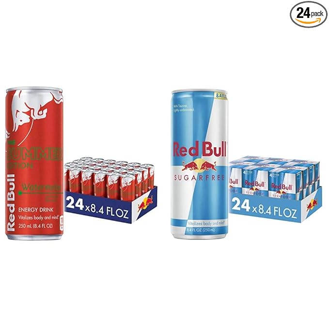 Red Bull Red Edition Watermelon and Sugar Free Energy Drink Bundle 8.4 Fl Oz 24 Cans