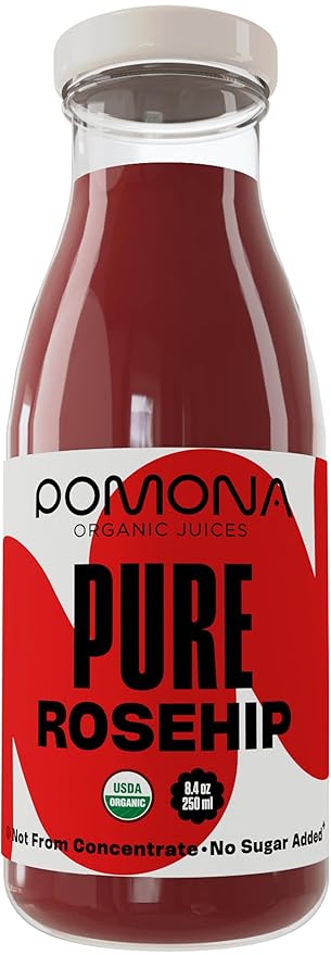 Pomona Organic Juices Pure Rosehip Juice 8.4 Ounce Bottle (Pack of 12) Cold Pressed Organic Juice Non-GMO No Sugar Added Not from Concentrate Gluten Free Kosher Certified Preservative Free