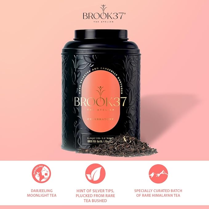 Brook37 Liquid Luxor - Premium Loose Leaf Black Tea | Smooth Sweet Honey Notes | Floral Aroma | Caffeinated | 50g Decorative Tin | Plastic Neutral Brand | Ideal Tea Gifts