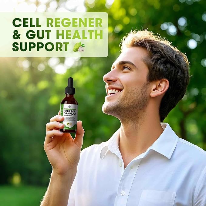 Soursop Graviola Liquid Drop for Cell Support &amp Regeneration Immune System and Gut Health Support Pure Soursop Bitters Liquid High Absorption Sugar/Gluten Free Natural Flavor 4 Fl Oz