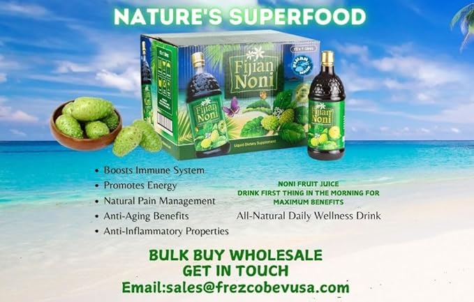 Fijian Noni Juice - Wellness Super Fruit Drink | Natural Juice Daily Nutrition Mix for Health Rejuvenation | Daily Wellness Drink (Case Pack of 12 x 33.8 Fl.Oz)