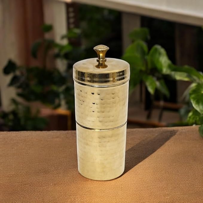 NATRIEL Traditional Brass Filter Coffee Maker Brass South Indian Drip Sytle Decoction Liquid Maker Coffee Filter Vessel Utensil Kumbakonam Degree Coffee Filter For Home (Option-01)