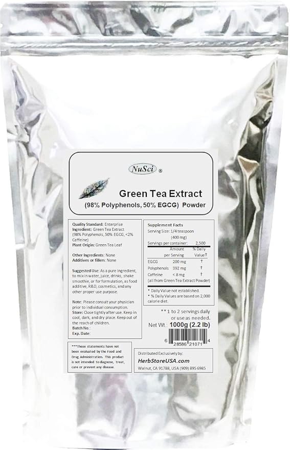 Green Tea Extract Bulk Powder Standardized 98% Polyphenols and 50% EGCG GMO Free Non-Irradiated (250 Grams (8.8 oz))