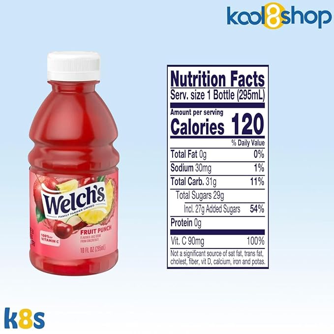 Welch’s Fruit Punch Juice Drink 10 fl oz Plastic Bottle 24 Pack + 2 Reusable Snack Bags by KOOL8SHOP Infinite Deals