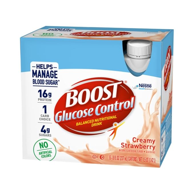 Boost Balanced Nutritional Drink Creamy Strawberry Helps Manage Blood Sugar with No Artificial Colors 6-8 FL OZ Bottles/Pack (Pack of 2)