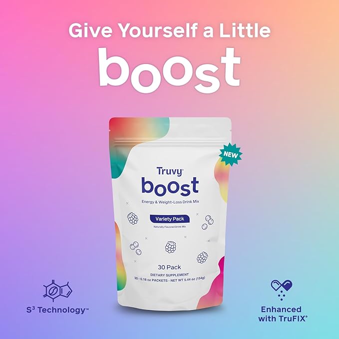 Truvy Boost Drink Variety Pack | 30 Stick Packs | Long-Lasting Energy Drink Mix with S³ Technology | Clean Focus and Vitality Support | Supports Clarity Endurance and Metabolism