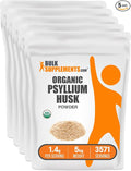 BulkSupplements.com Organic Psyllium Husk Powder - Psyllium Husk Powder for Baking Fiber Supplement - Gluten Free 1.4g per Serving 1kg (2.2 lbs) (Pack of 5)