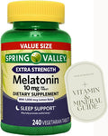 1 Pack of Extra Strength SPR -ing Valle Sleep Support Melatonin Tablets Dietary Supplement Value Size 10 mg 240 Count 1 Bottle + Bonus nnh Sticker Vitamin Guide Included