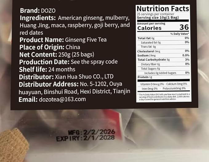 Ginseng Ginseng five Tea Blend 90bags Herbal Tea Red Date and Wolfberry Dried mulberry Red Dates Goji berrie 5.64oz/160g(20bag)