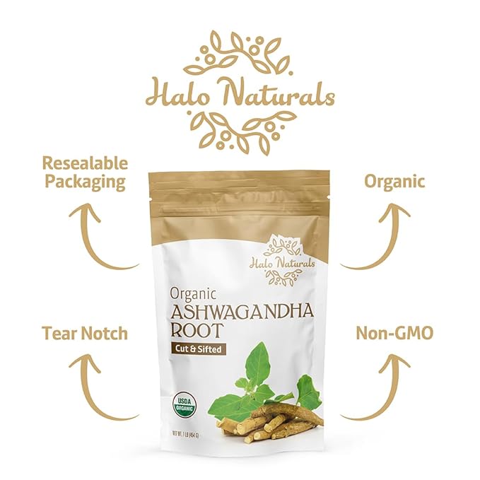 Organic Ashwagandha Root Cut &amp Sifted 1 Pound (Withania somnifera) USDA Certified | Resealable Pouch| Packaged in The USA