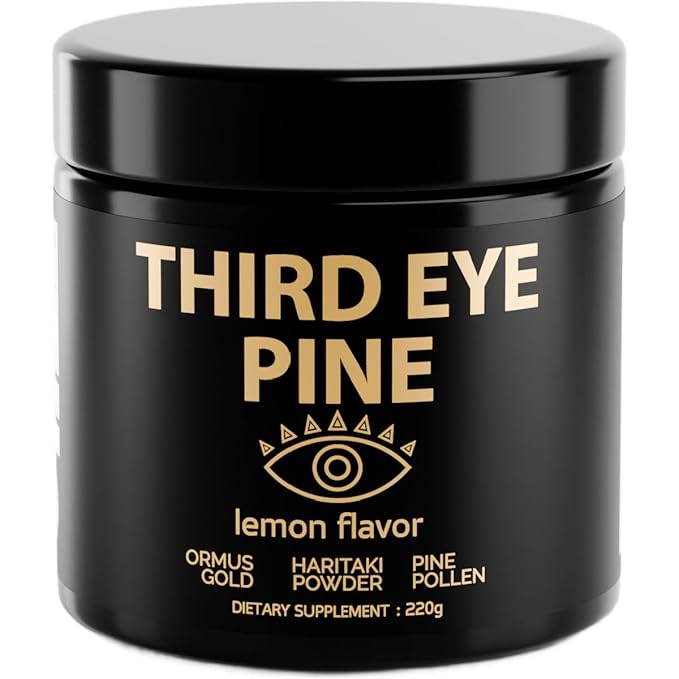 Third Eye Pine Powder Haritaki Pine Pollen &amp Ormus 24k Gold Monoatomic | Wild Harvest Broken Cell Wall non-GMO Vegan | Supports Detoxification Pineal Gland Decalcification