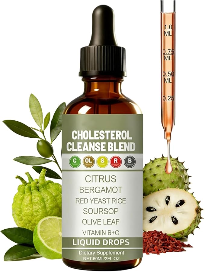Red Yeast Rice Liquid Drops with Citrus &amp Bergamot | Heart Health &amp Cholesterol Support Formula with Soursop &amp Olive Leaf | Vegan Non-GMO Dietary Supplement 2 fl oz