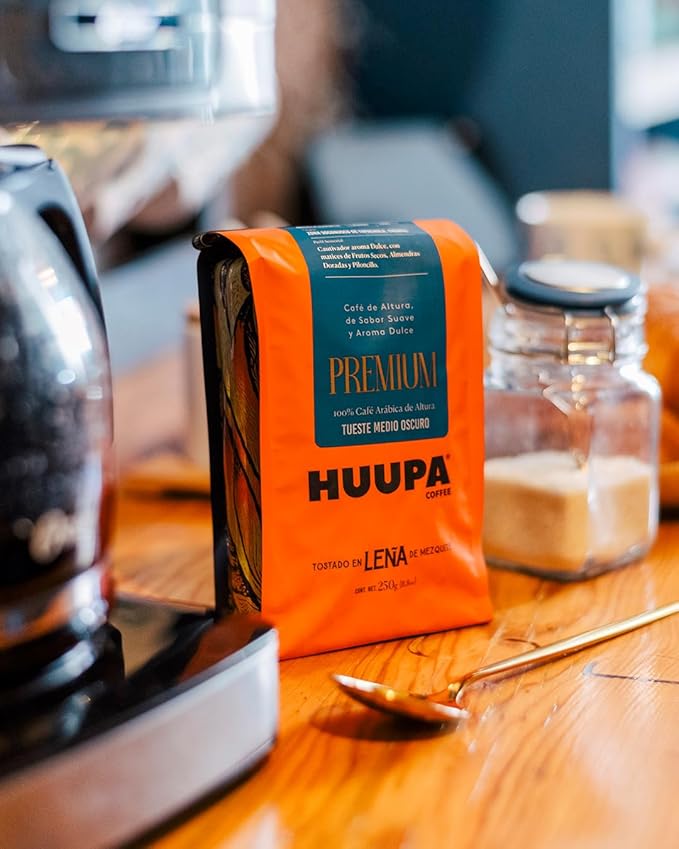 HUUPA Premium Wood-Fired Roasted Coffee Whole Bean High Altitude Arabica Smooth Flavor Sweet Aroma Medium-Dark Roast 16 oz