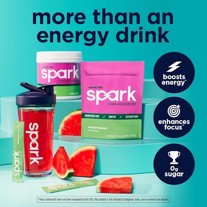 AdvoCare Spark - Energy Drink Mix - Vitamin &amp Amino Acid Supplement - Supports Energy &amp Focus* - Portable Immune Support* - Sugar-Free - Watermelon 14 Stick Packs (3.5 oz)