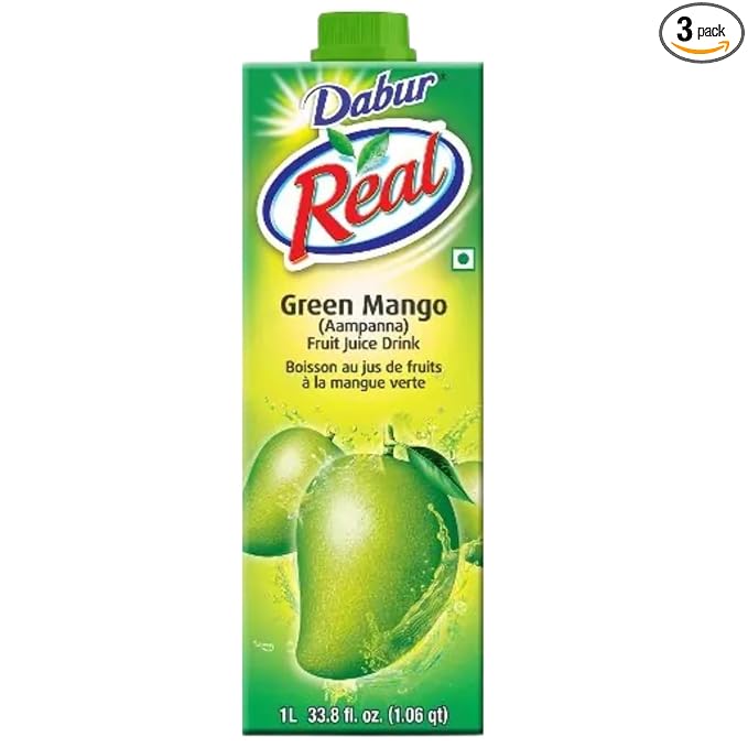 Dabur Real Green Mango/Aampanna Fruit (Cocktail/Mocktail) Juice Drink 1 Ltr [pack of 3]