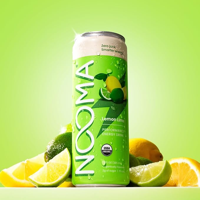 NOOMA - Performance Energy Drink - Pre Workout Drink - Nootropics Adaptogens + Electrolytes - 120mg Clean Caffeine 15 Calories &amp 2g Sugar - Lemon Lime -12 Pack -12oz ea.