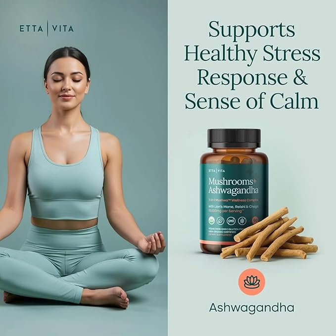USDA Organic Lions Mane Supplement Capsules with Ashwagandha Chaga Reishi Cordyceps Turkey Tail (18600mg/serv) 10x Adaptogenic Mushroom Complex as Focus Supplement - Energy Immunity &amp Nootro