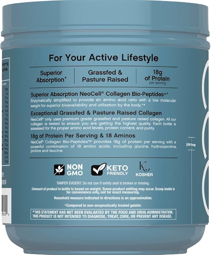 NeoCell Collagen Bio-Peptides Powder | 22oz | Super Hair Skin and Nails | Superior Absorption | Grassfed Protein Supplement | Advanced with 18 Essential Amino Acids