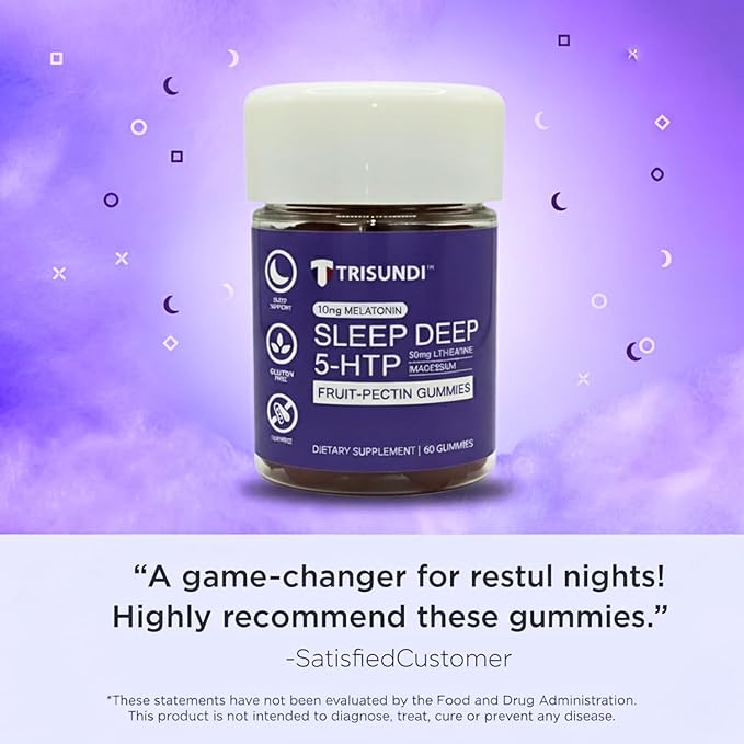 Sleep Gummies Deep Relax 5-HTP Gummies – Melatonin L-Theanine &amp Magnesium – Vegan Fruit-Pectin Formula – Gluten &amp Soy Free – 60 Gummies