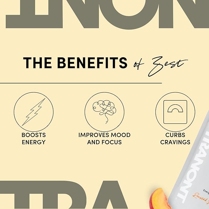 Tranont Zest Energizing Focus Blend | Roasted Peach Lemonade Energy Powder | Gluten-Free Sugar-Free with Green Tea L-Theanine Vitamins &amp Antioxidants for Energy Focus and Health | 15 Sticks
