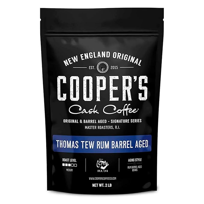 Rum Barrel Aged Coffee Single-Origin Rwandan Beans Aged in Rum Barrels Medium Roast Whole Bean 2 lb