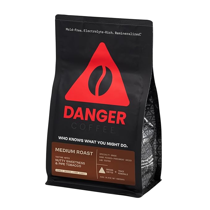 Danger Coffee by Dave Asprey Remineralized Mold Free &amp Lab Tested Ground Healthy Coffee Medium Roast 10.9 Ounce