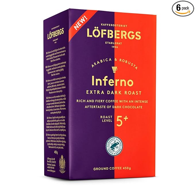 Lofbergs Inferno Extra Dark Roast Ground Coffee 15.87oz (Pack of 6)