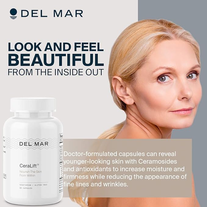 Del Mar Labs - CeraLift - 30 Day Supply - Doctor Formulated - For Reduction in Appearance of Fine Lines and Wrinkles - Anti-Aging Ceramides and Antioxidants - Vegetarian Capsules