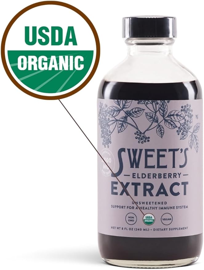 Organic Elderberry Extract | Unsweetened Elderberry Immune Support | Vegan | Keto and Diabetic Friendly | 8 fl oz Bottle | Alcohol-Free | Certified USDA Organic