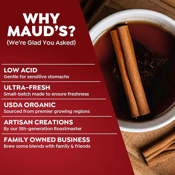Maud's Organic Cinnamon Black Tea Pods 80 ct Single Serve Tea Pods – 100% Gourmet Blended Tea Leaves Compatible with Keurig K Cups Maker