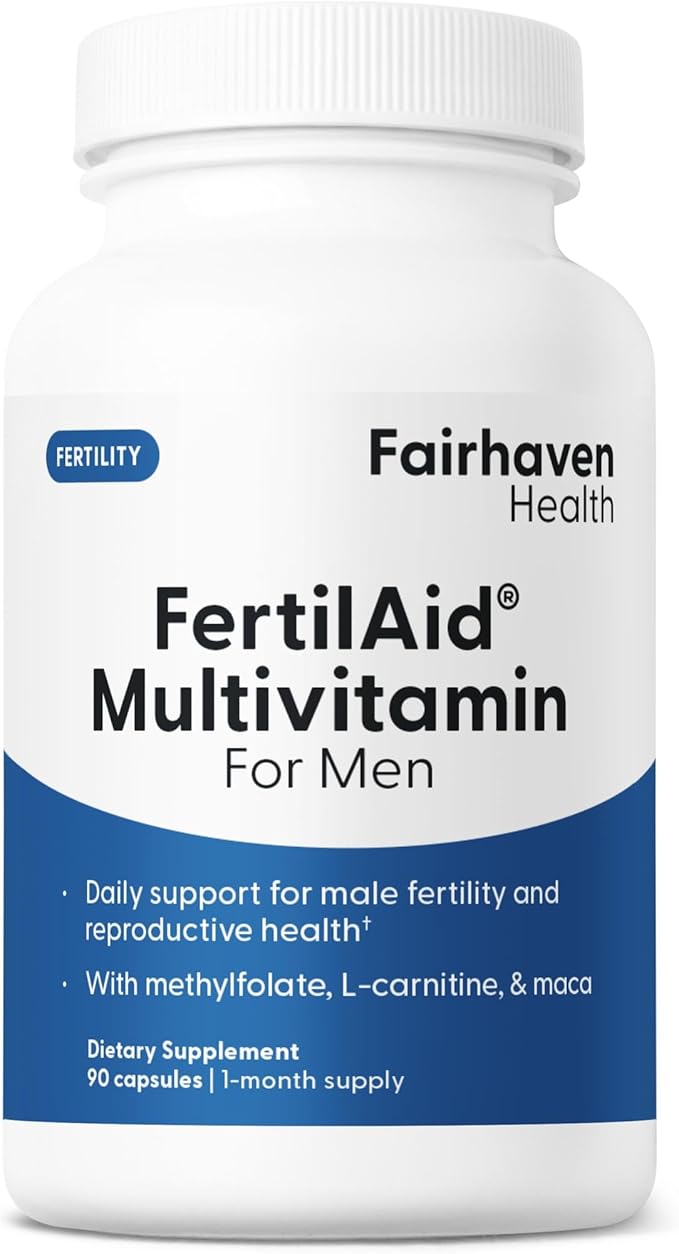 Fairhaven Health FertilAid for Men | Male Fertility Supplement for Count and Motility | Pre-Conception Support with L-Carnitine CoQ10 Maca and Zinc | 90 Capsules | 3 Month Supply