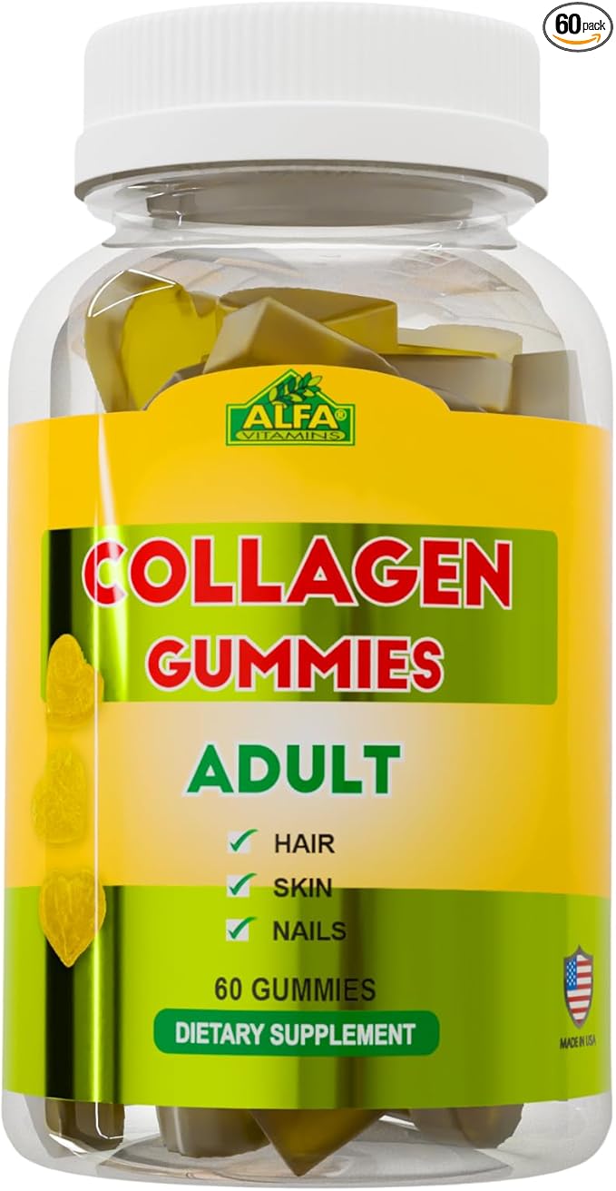 Collagen Gummies with Vitamin A for Skin Health Hair &amp Nails Growth Supplement for Men and Women Non-GMO Gelatin-Free - 60 Gummies