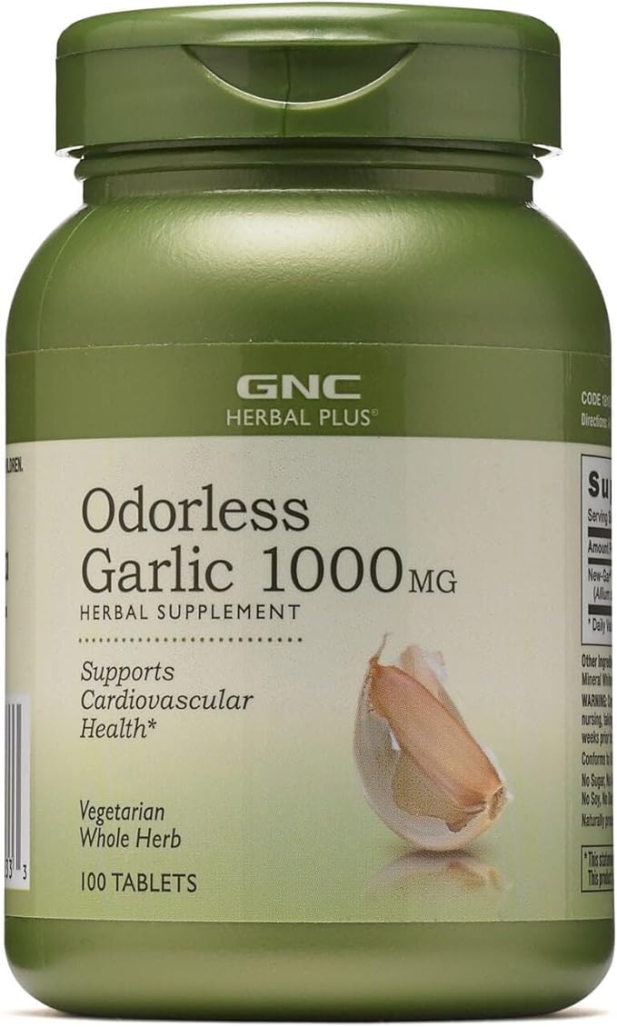 GNC Herbal Plus Odorless Super Garlic 1000mg 100 Tablets Supports Cardiovascular Health