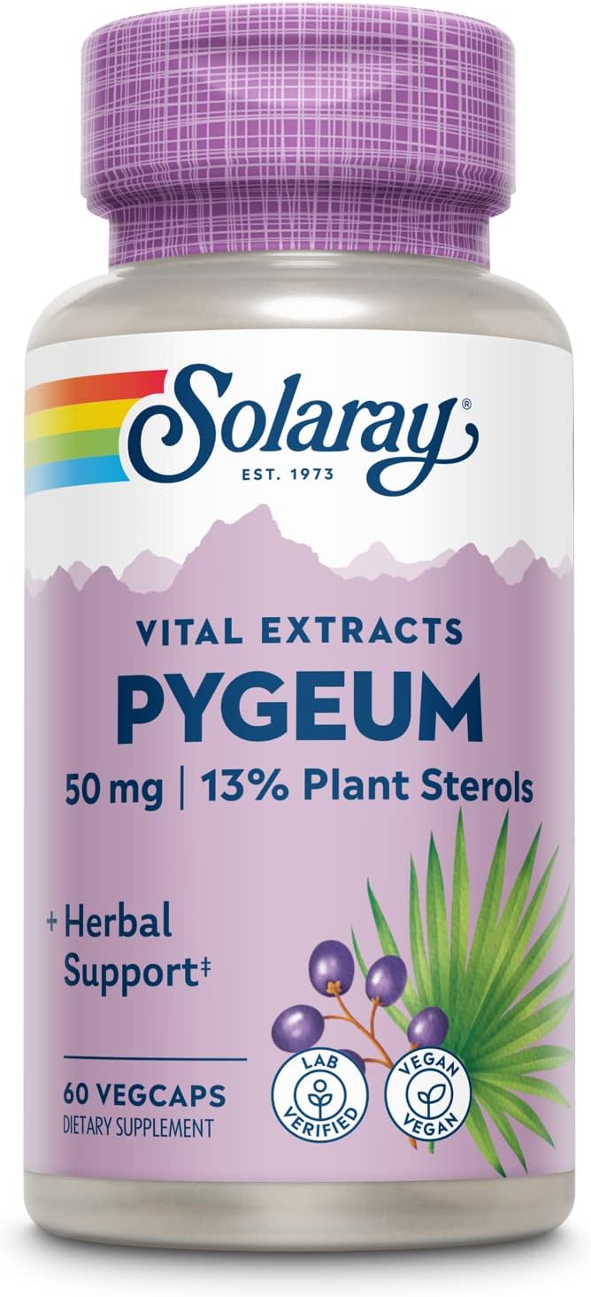 SOLARAY Pygeum Bark Extract 50mg - Pygeum Supplement for Prostate Health Support - Guaranteed to Contain 6.5mg Plant Sterols Like Beta Sitosterol Non-GMO Vegan 60-Day Guarantee 60 Serv 60 VegCaps