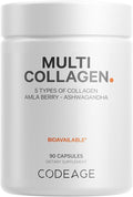 Codeage Multi Collagen Peptides Protein Capsules 5 Collagen Types Grass-Fed &amp Hydrolyzed Bovine Collagen Pills Supplement Ashwagandha Amla Berry Vitamins Collagen Peptides - 90 Capsules