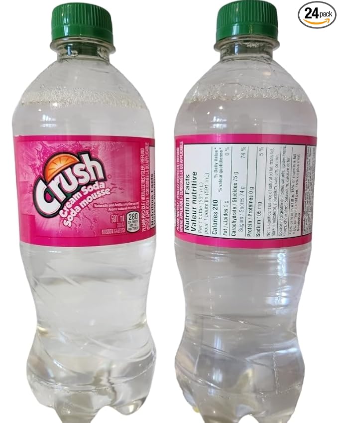 Crush Clear Cream Soda Soft Drink 20 fl oz Bottles Case of 24