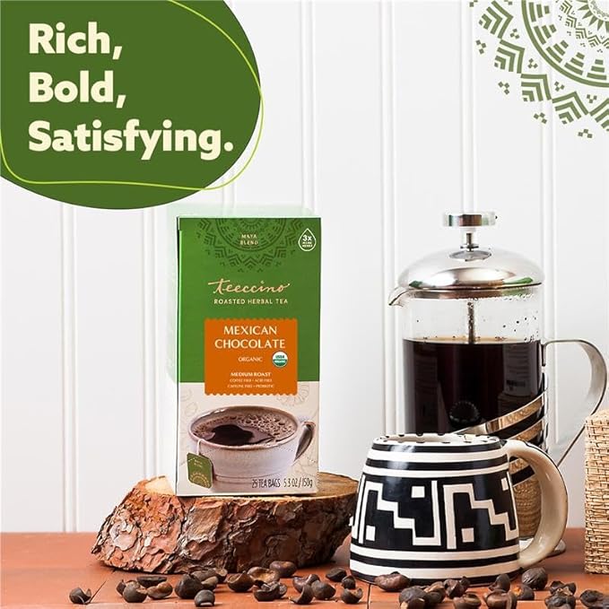 Teeccino Chocolate Lover’s Tea Variety Pack - Dark Chocolate Mexican Chocolate Chocolate Peppermint - Roasted Herbal Tea That’s Caffeine Free &amp Prebiotic for Natural Energy 25 Tea Bags (Pack of