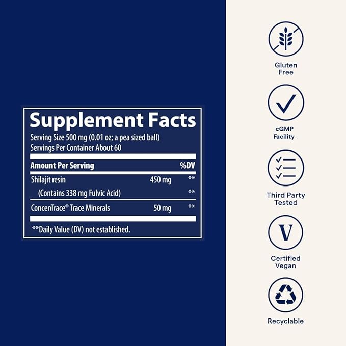 Trace Minerals Shilajit Resin - Himalayan Shilajit Resin for Overall Wellness - Immunity Support - Energy Brain &amp Digestive Health Support - ConcenTrace - 450mg Per Serving (60 Servings)