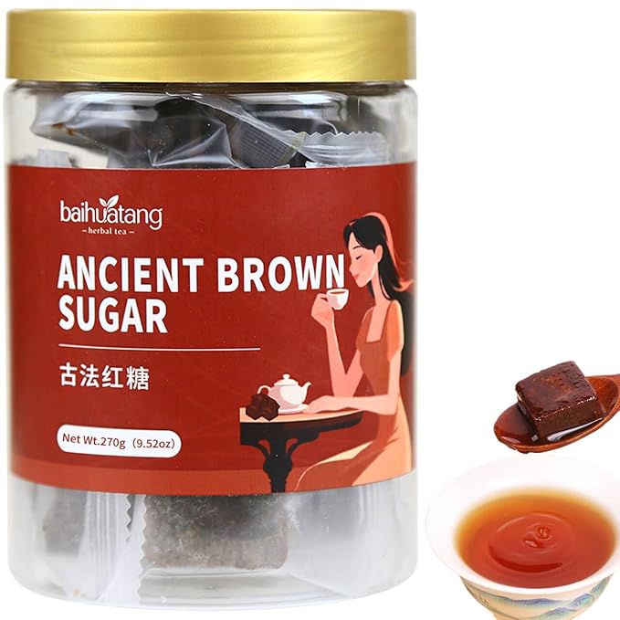 Baihuatang Premium Handmade Ancient Brown Sugar for Tea 270g Handmade Chinese Black Sugar Cubes | Ancient Craft Natural Sweetness | Individually Wrapped 古法黑糖 独立包装