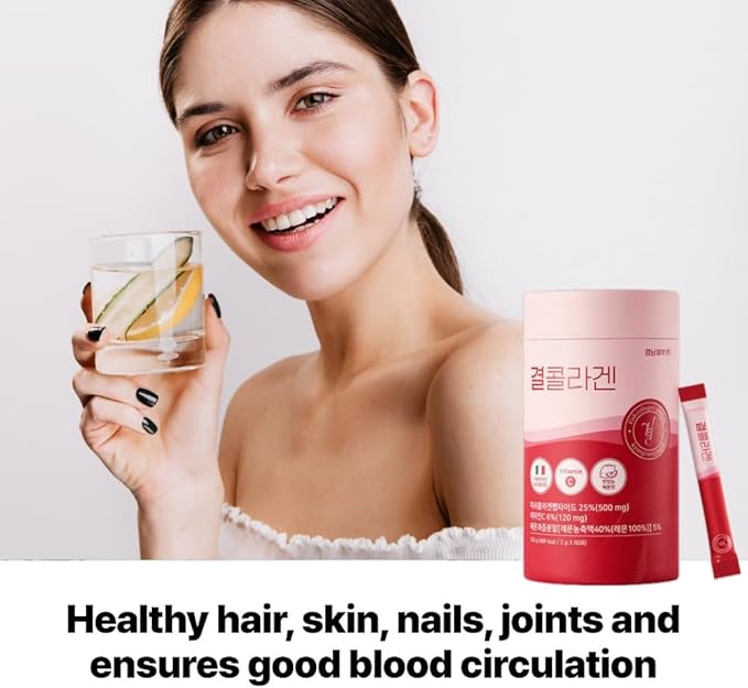 LEMONA Official Kyul Collagen Korean Vital Marine Collagen Peptides Powder 500 mg for Women with Vitamin C for Hair Growth Nail Skin Bone &amp Joint Health Low Molecular (60Stick*2g Lemon Flavor