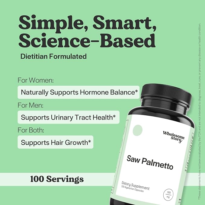 Saw Palmetto for Men and Women | Saw Palmetto Extract &amp Powder Blend | Hormonal Balance Urinary Health &amp Androgen Support | Support Hair Skin and Nail Health | 500mg Capsules | 100 Day Supp