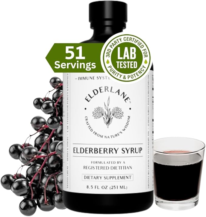 Elderlane Elderberry Syrup Elderberry Shots - Immune Support Supplement for Kids &amp Adults - Immune Boosters - Natural Immunity Booster - Made with Honey &amp Elderberries - Gluten-Free - 8.5 Fl O