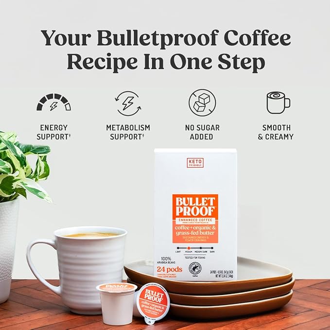 Bulletproof Coffee + Organic Grass-Fed Butter Single-Serve Pods 10 Count Keto Coffee All-in-one Recipe with MCT Oil and Butter Packaging May Vary (Pack of 2)