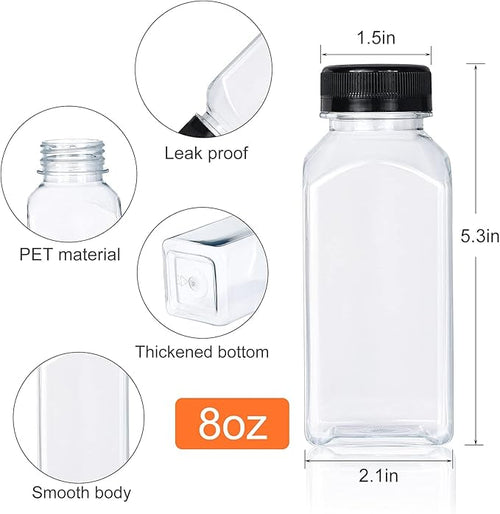 54pcs 8oz Plastic bottles with lids juice bottles with caps Reusable containers and Clear beverage for milk Smoothies juice